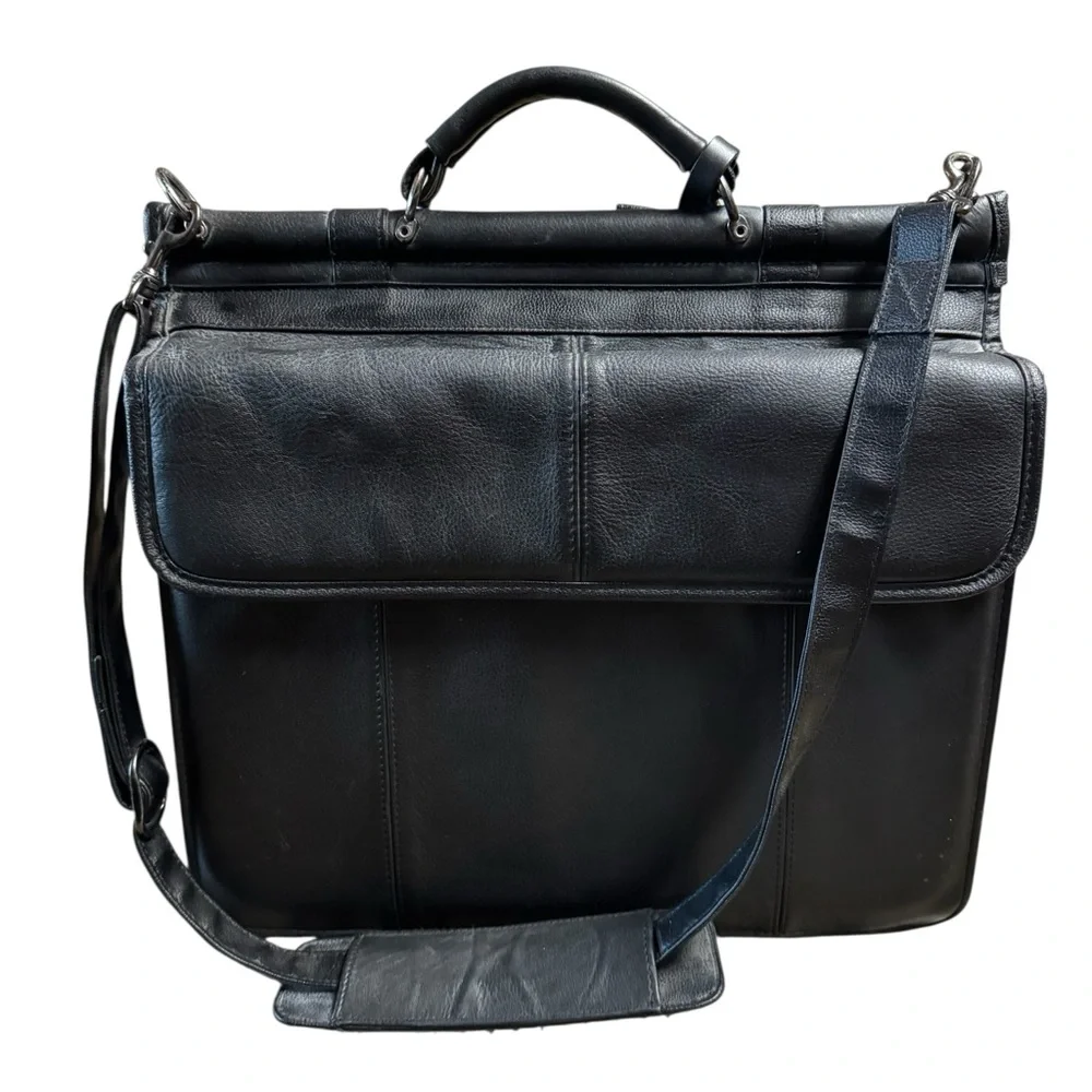 Nice High End Targus Black Leather Men's Briefcase Laptop Shoulder Carry On Bag